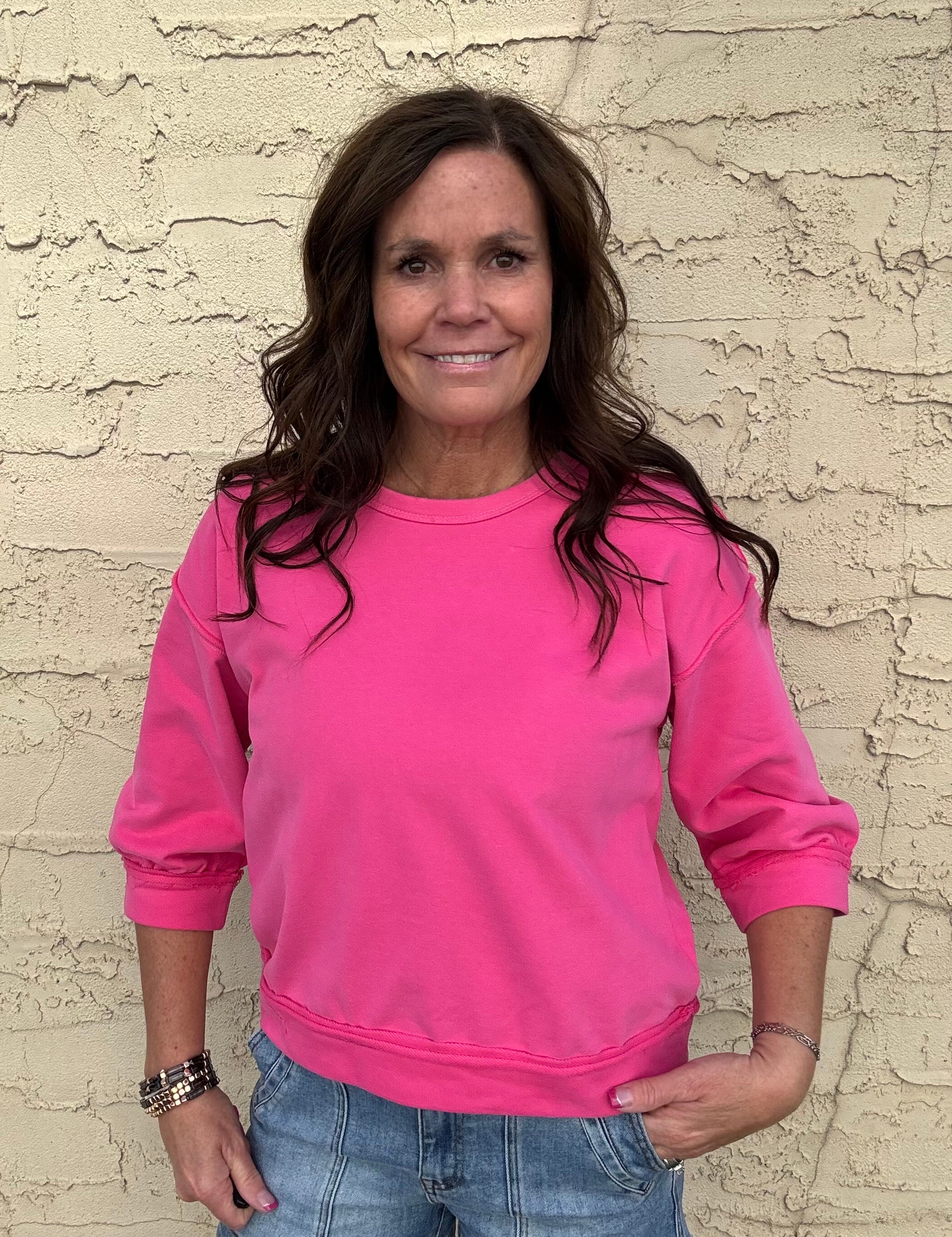 Fuschia Reverse Seam Top Top- Sweatshirt JODIFL