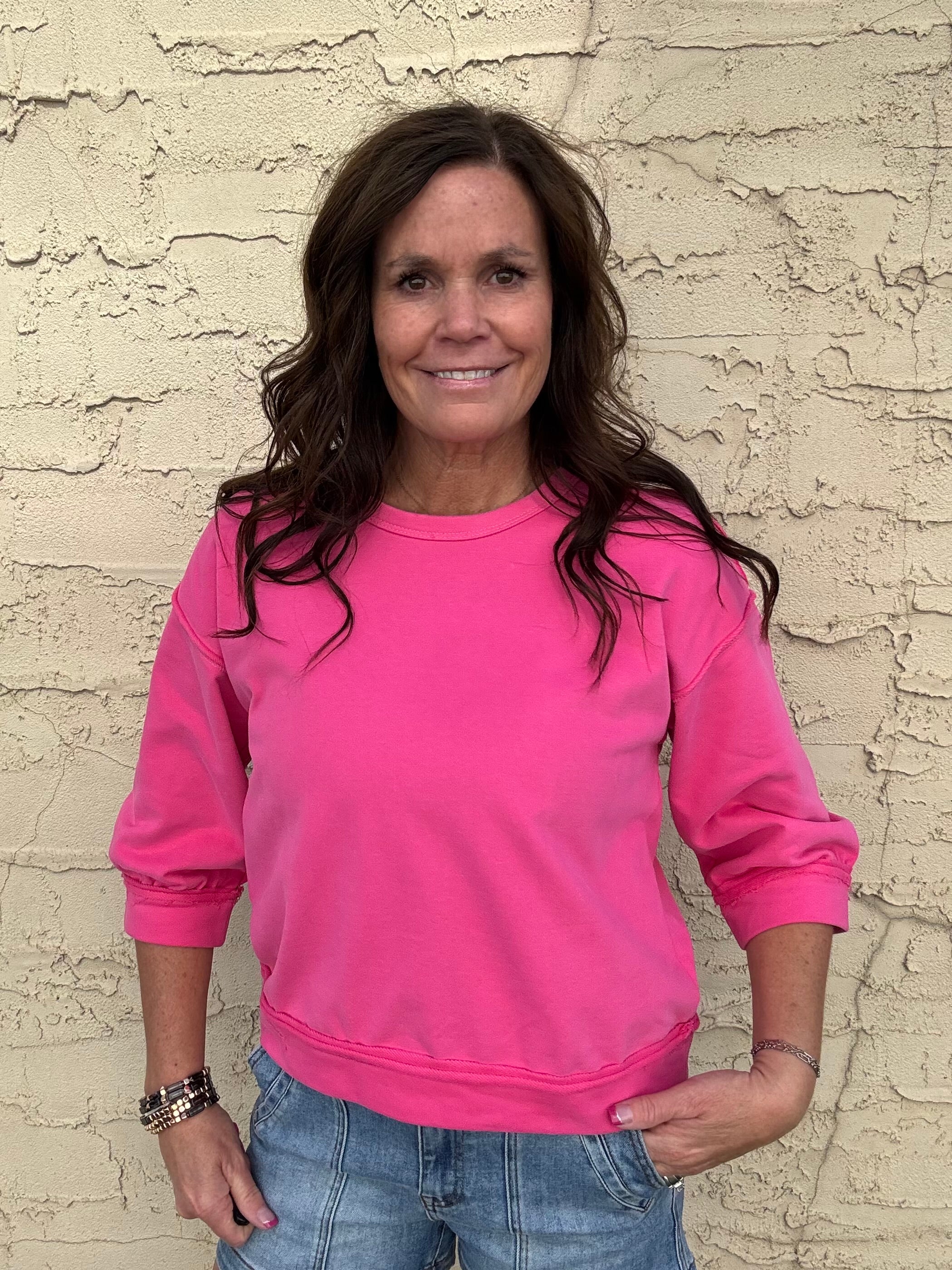 Fuschia Reverse Seam Top Top- Sweatshirt JODIFL