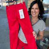 Scarlet Red High-Rise Crop Jogger Pants Bottoms- Joggers RISEN