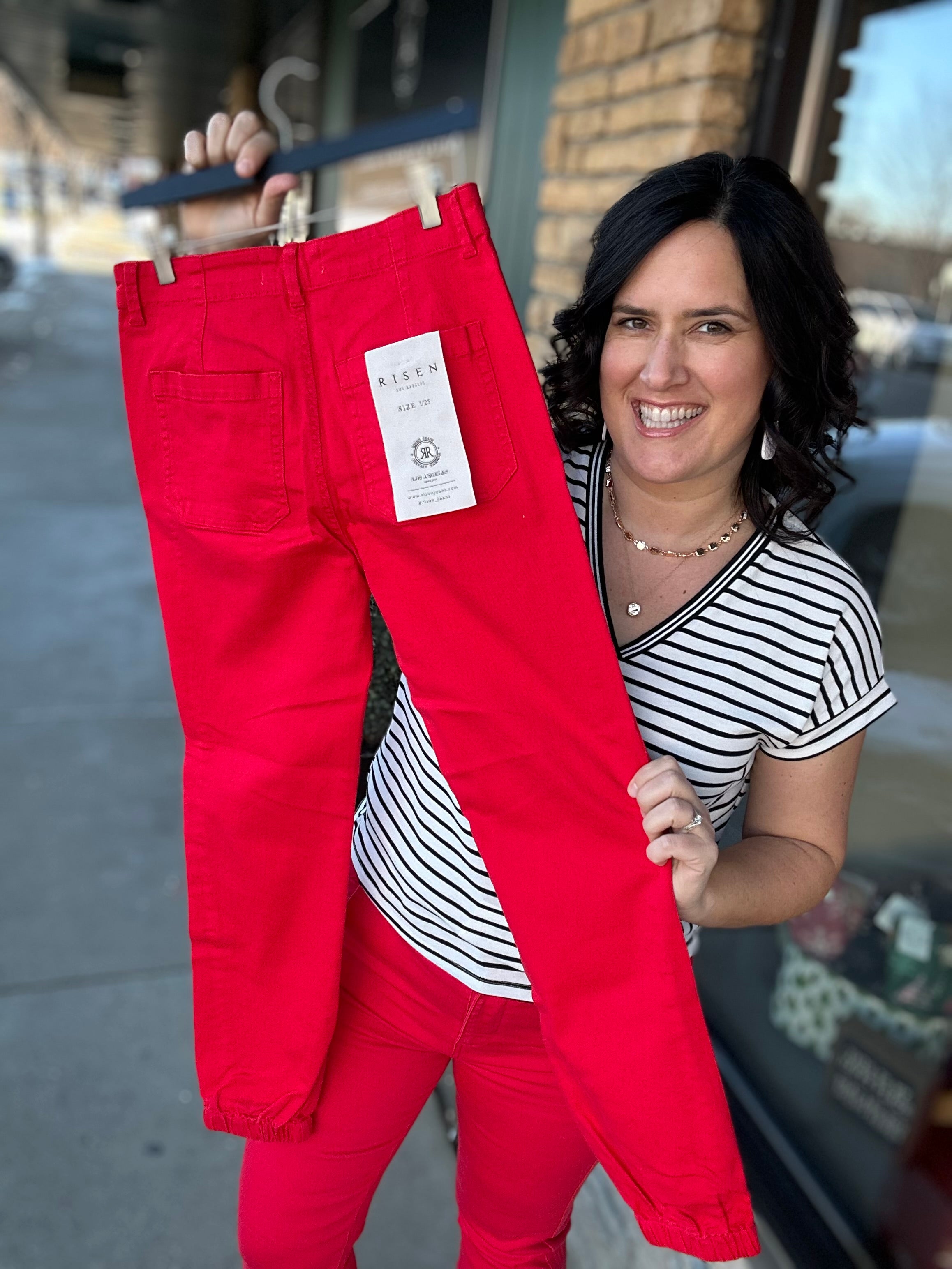 Scarlet Red High-Rise Crop Jogger Pants Bottoms- Joggers RISEN