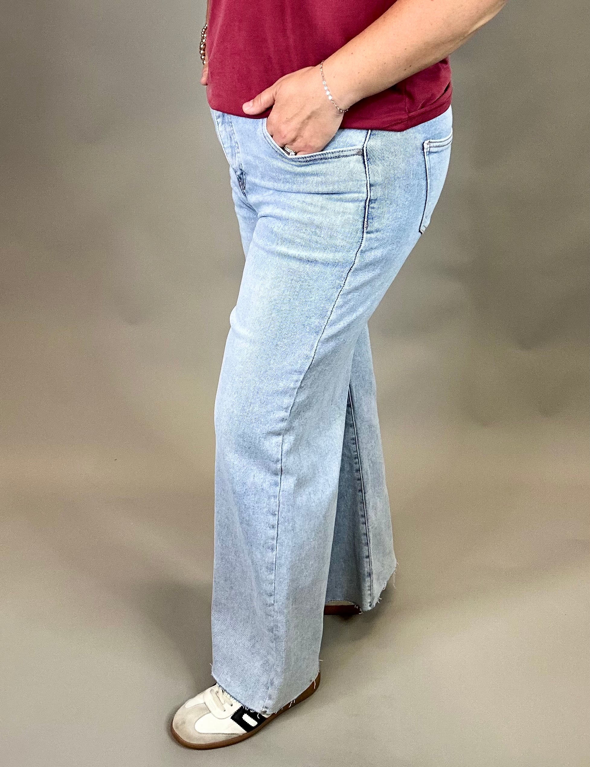 Ankle Wide Leg Palazzo Jeans Bottoms - Pants RISEN