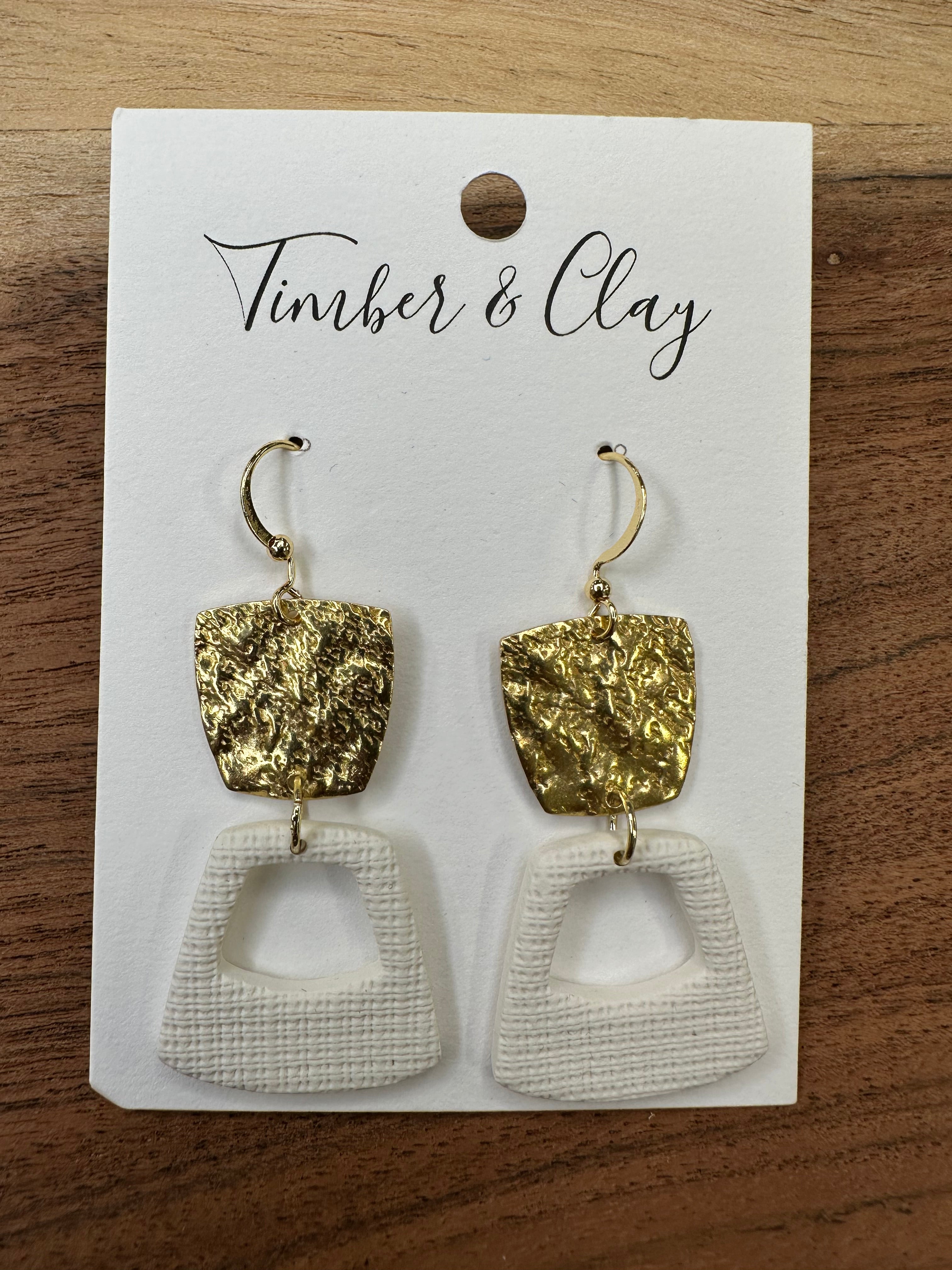 Gold and White Clay Dangle Earrings Jewelry - Earrings Timber & Clay