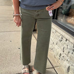 Burnt Olive Tummy Control Mid Rise Straight Jeans Bottom- Pants RISEN