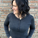 Charcoal Hattieville Mixed Media Cable Henley