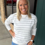Ivory/Charcoal Textured Stripe Crew Neck Sweater (wacky wed)