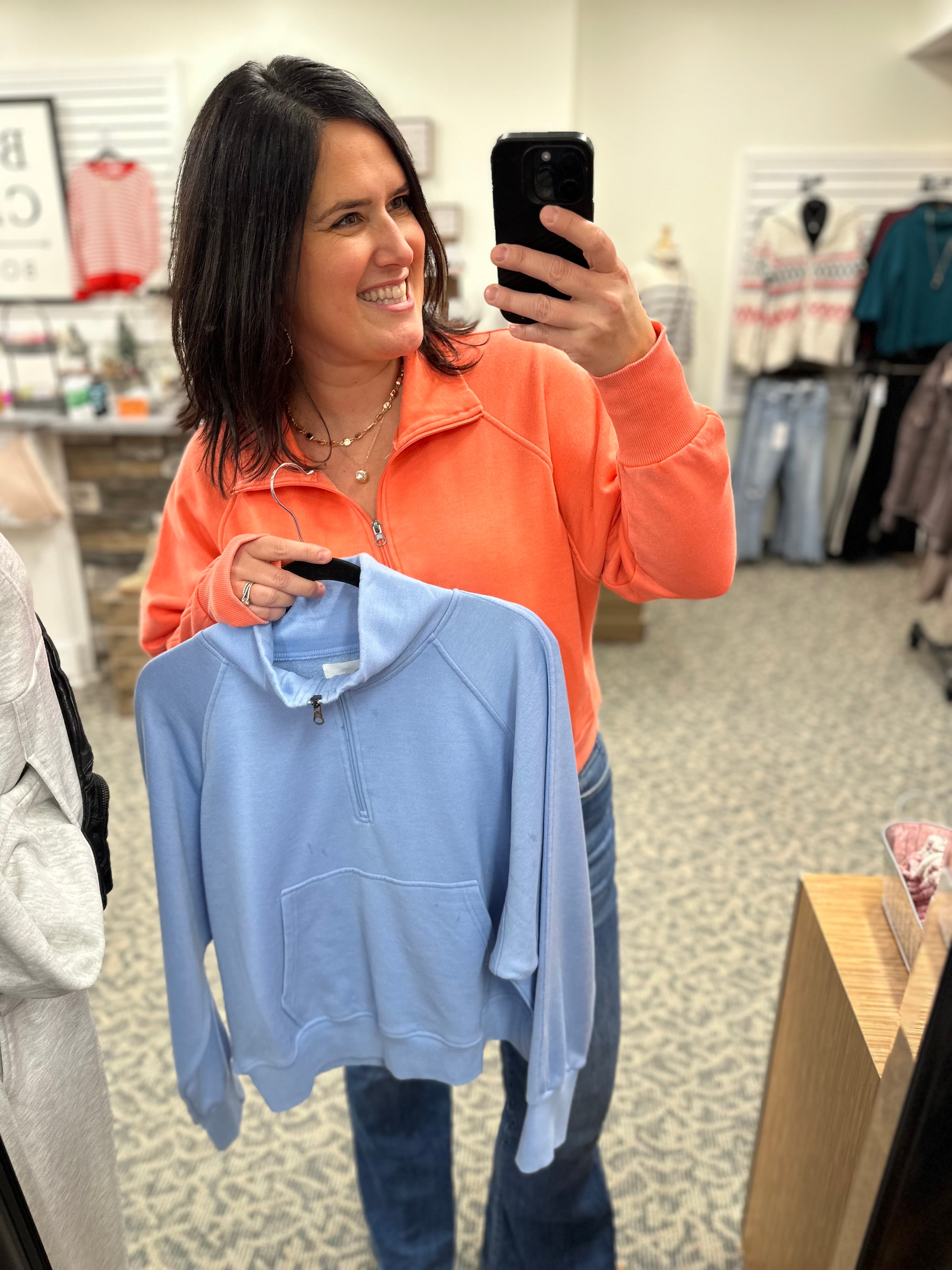 Coral Quarter Zip Sweatshirt Top - Sweatshirt PANACHE