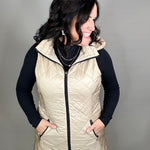 Camel Long Quilted Vest Outerwear - Vest Anorak