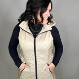 Camel Long Quilted Vest Outerwear - Vest Anorak