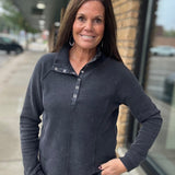 Black Adrianna Snap Front Pullover