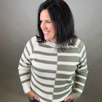 Lt. Olive Multi Stripe Raglan Sweater Top - Sweater STACCATO