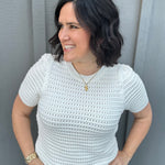 Off White Open Weave Short Puff Sleeve Sweater Top - Sweater STACCATO