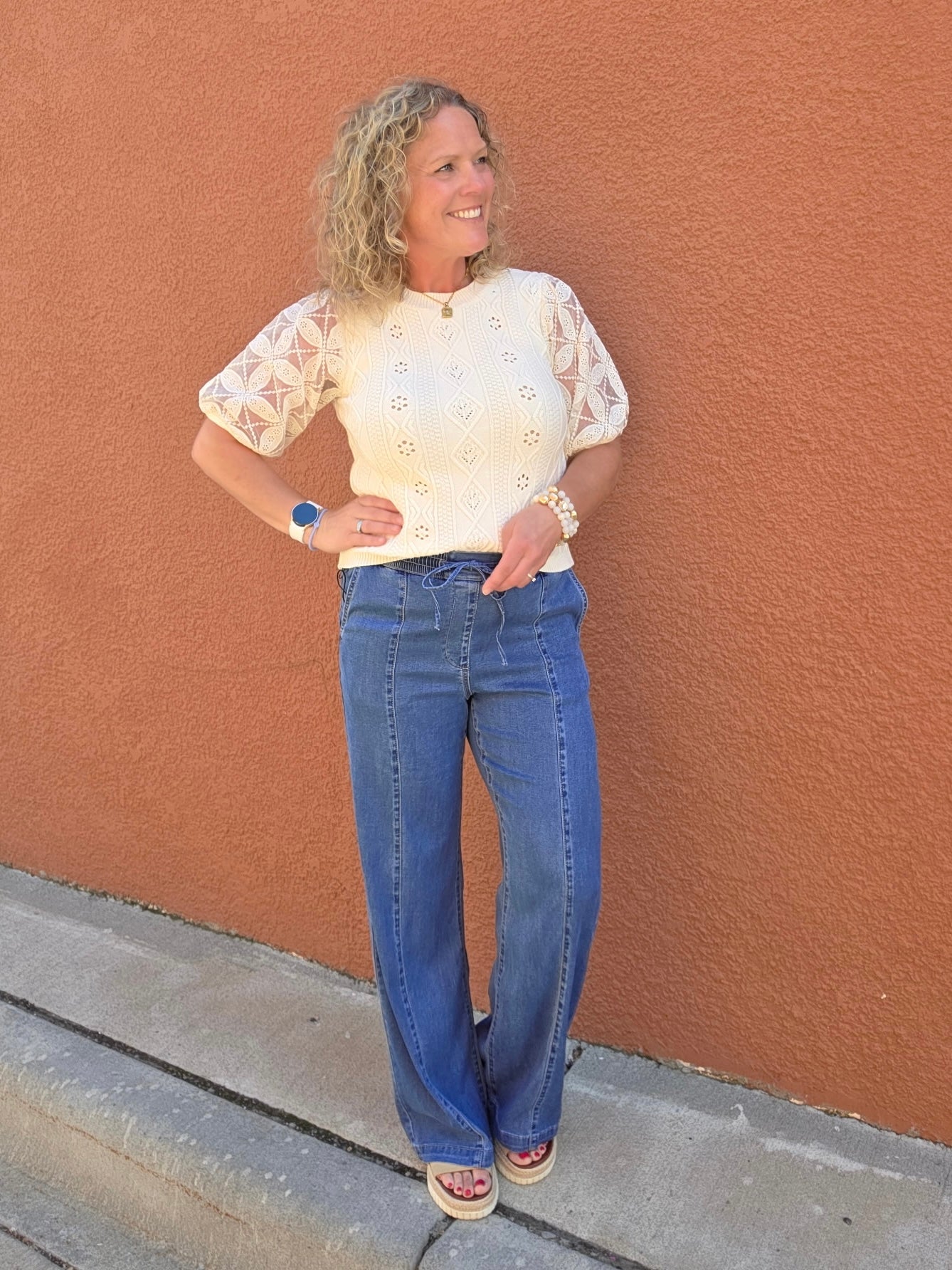 Dark Blue Wide Leg Pants Bottoms - Pants MICA DENIM