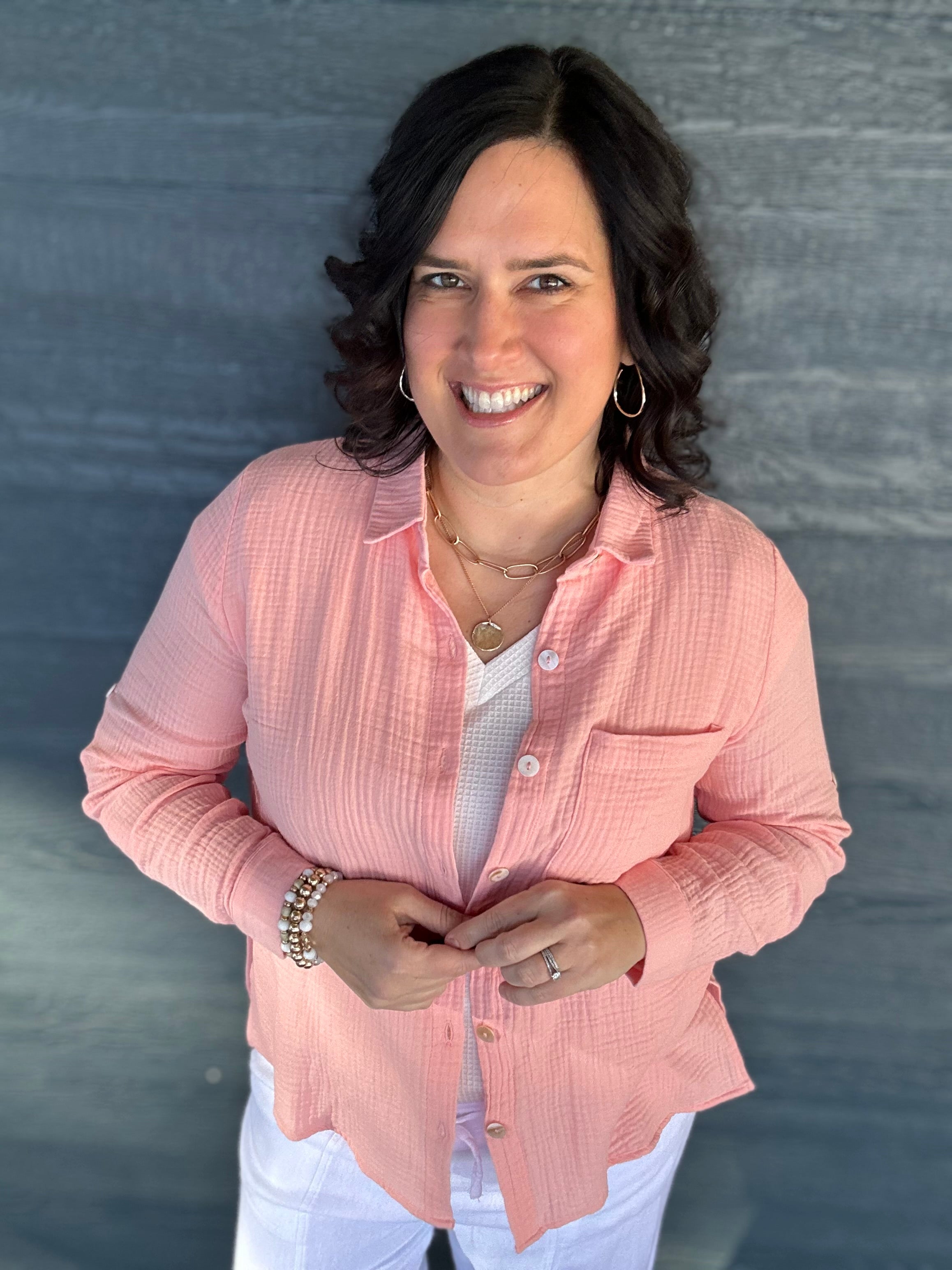 Peach Sorbet Celia Top Tops - Button Ups DEAR SCARLETT