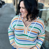 Multi Stripe Drawstring Hoodie Sweater