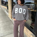 BOO Brown Cream Stripe Cloud Knit Top