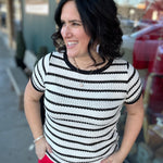 Ivory/Black Pointelle Striped Top Top - Sweater STACCATO