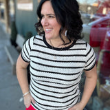 Ivory/Black Pointelle Striped Top Top - Sweater STACCATO