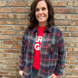 Navy Plaid Shirt Jacket