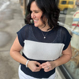 Midnight Open Knit Cap Sleeve Sweater