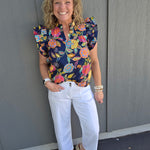 Ruffle Sleeve Floral Top Tops- Blouses THML