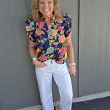 Ruffle Sleeve Floral Top Tops- Blouses THML