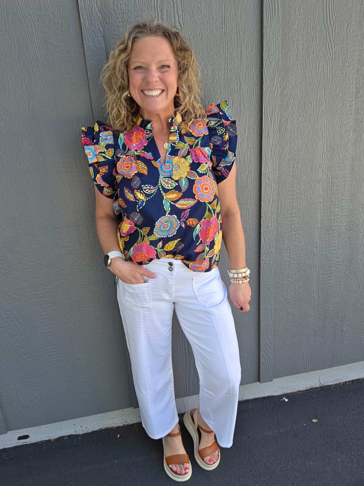 Ruffle Sleeve Floral Top Tops- Blouses THML
