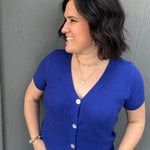 Royal Blue Waffle V Neck Cardigan Tops- Cardigans STACCATO