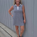 Navy & White Stripe Sleeveless Rugby Dress Dresses DOE & RAE