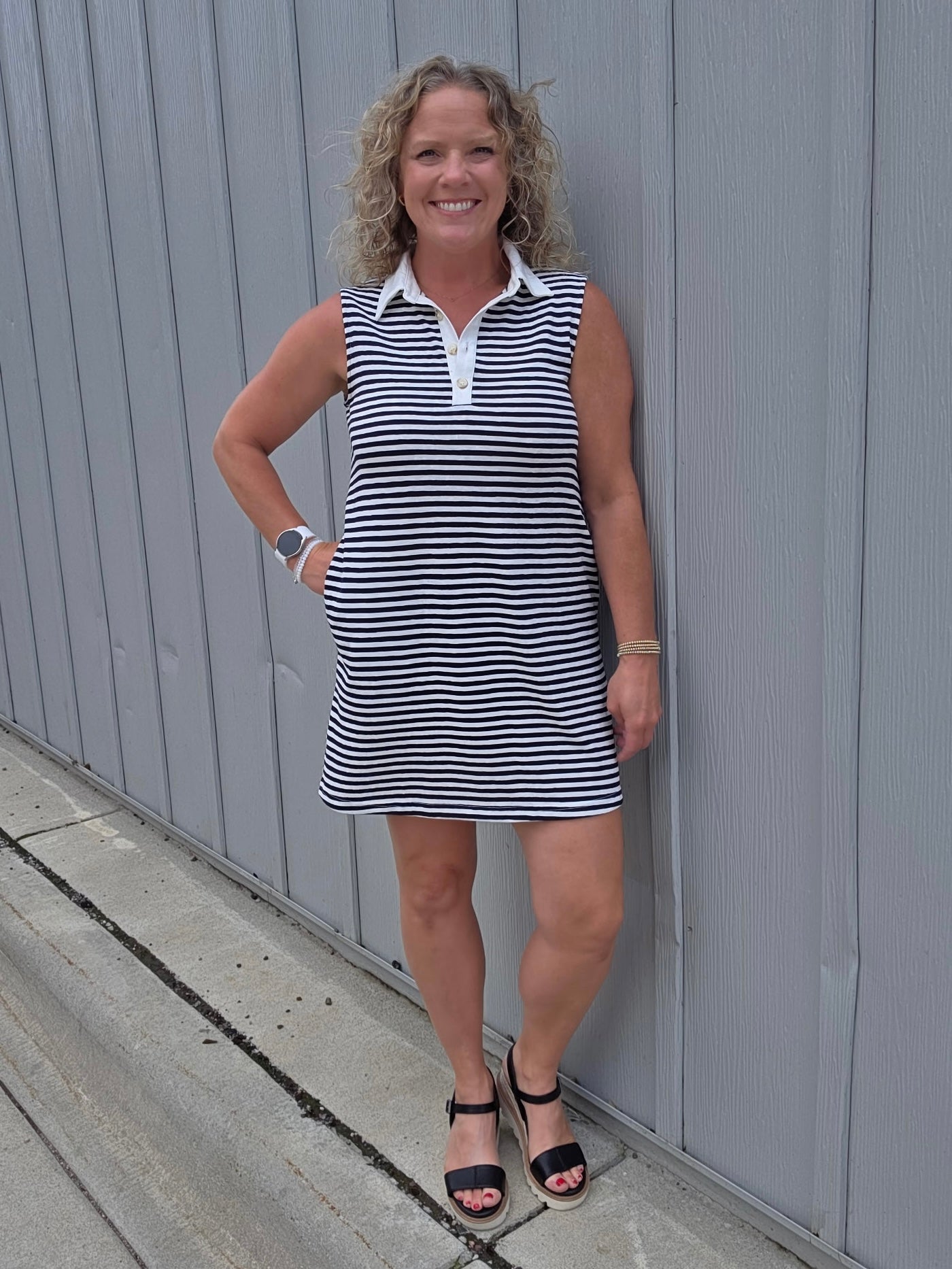 Navy & White Stripe Sleeveless Rugby Dress Dresses DOE & RAE