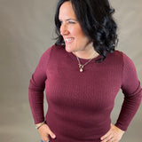 Burgundy Hacci Ribbed Knit Top Top - Sweater STACCATO