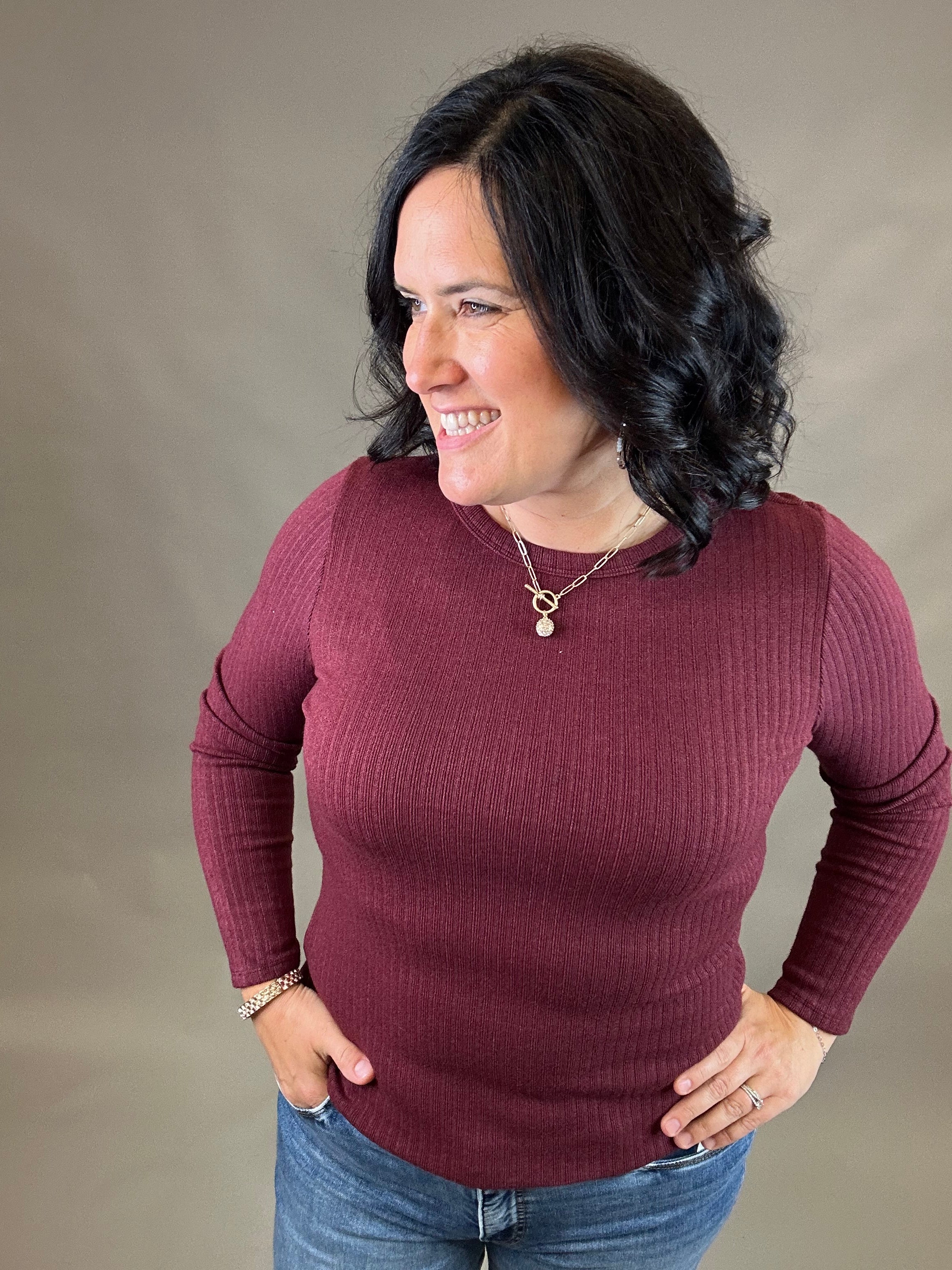 Burgundy Hacci Ribbed Knit Top Top - Sweater STACCATO