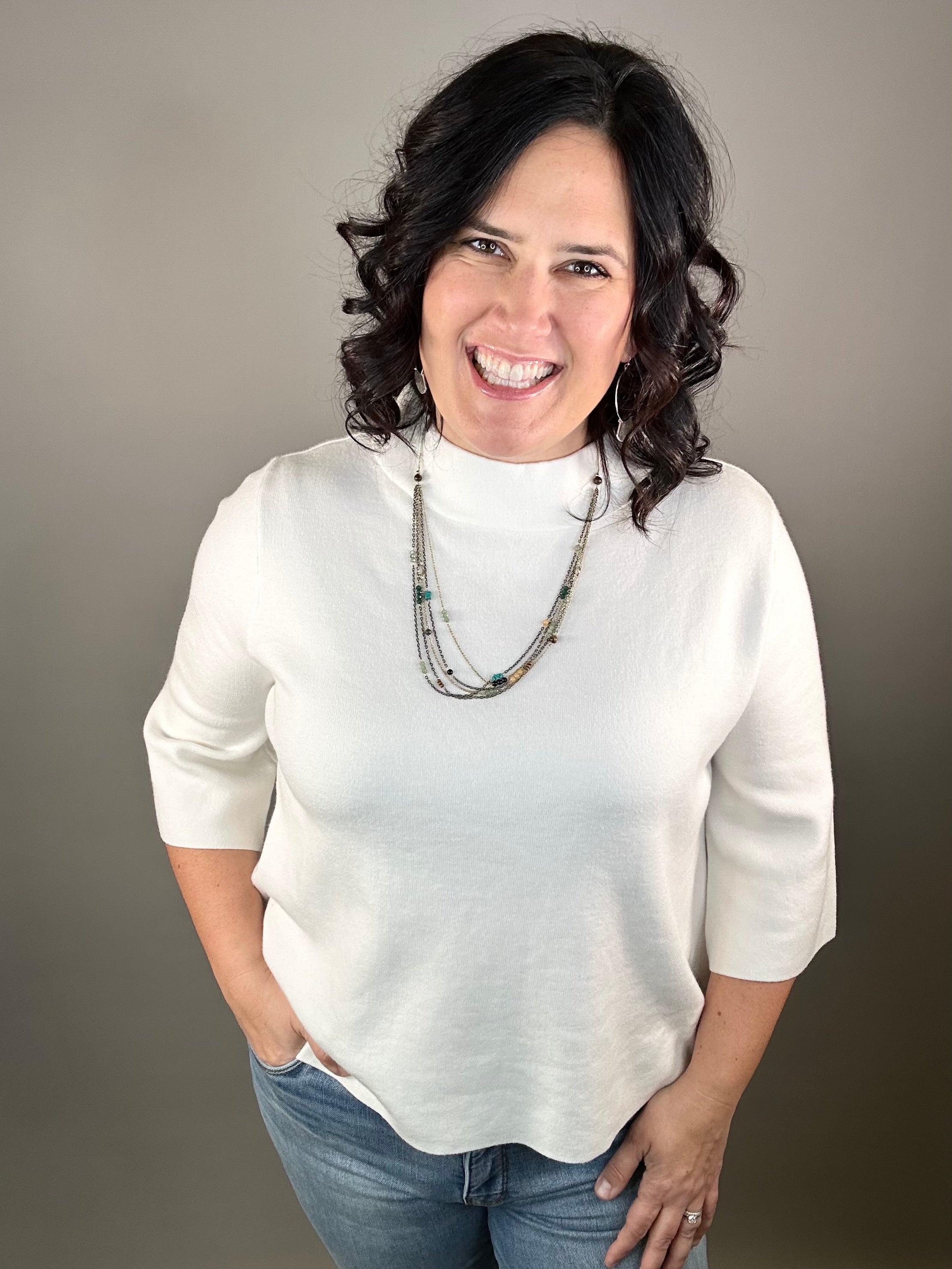 Cream Mock Neck Sweater Top - Sweater FATE by LFD