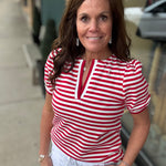 Red/White Split Neck Top Top - Tee STACCATO