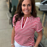 Red/White Split Neck Top Top - Tee STACCATO