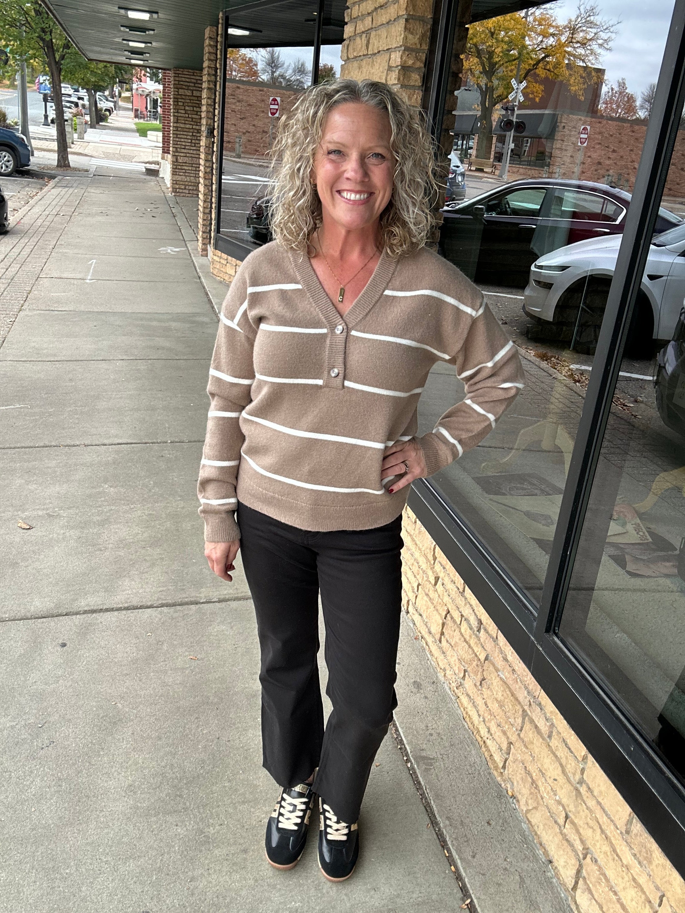 Tan Ivory Stripe Brianna Sweater Top - Sweater THREAD & SUPPLY