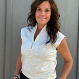 Grey Collared Half Zip Sleeveless Top Tops- Blouses STAR DROP