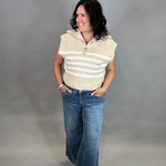 Beige Striped Half Zip Sweater Top Top - Sweater DOE & RAE