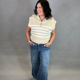 Beige Striped Half Zip Sweater Top Top - Sweater DOE & RAE