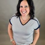 Ivory/Black Navy Terry Striped Top Top - Tee STACCATO
