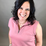 Rose Pink Zip Front Sleeveless Top Top- Sweatshirt DOE & RAE