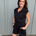 Black Scuba Luxe Romper Jumpsuit RAE MODE