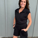 Black Scuba Luxe Romper Jumpsuit RAE MODE