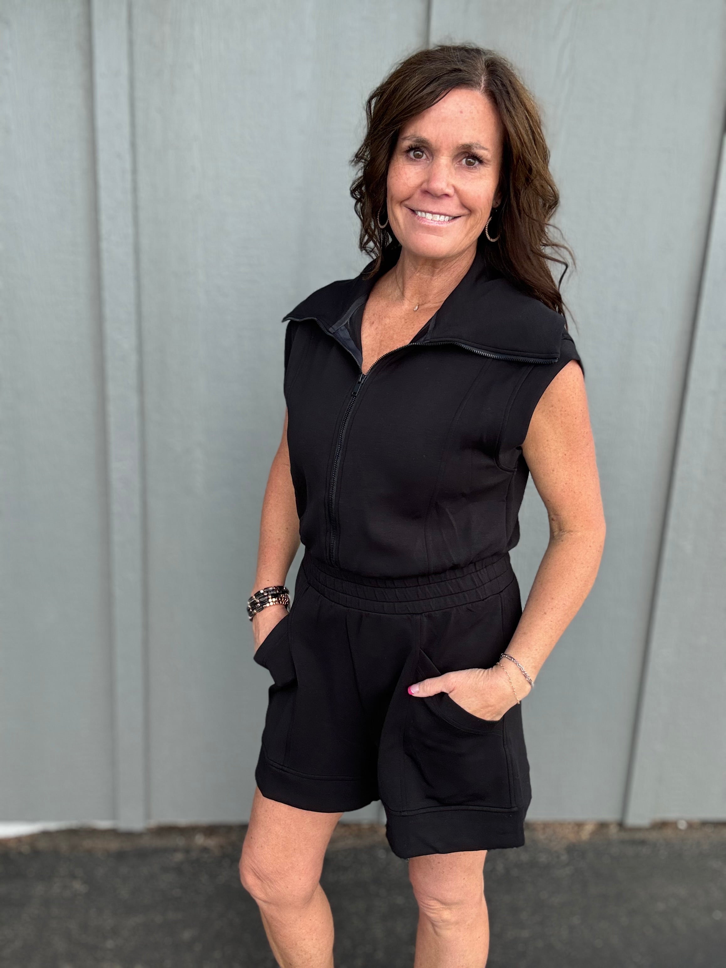 Black Scuba Luxe Romper Jumpsuit RAE MODE