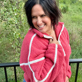 Washed Cherry Sherpa Quarter Zip Pullover Top - Sweatshirt MIOU MUSE