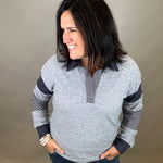 Navy Striped Henley Pullover Top - Sweatshirt STACCATO