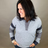 Navy Striped Henley Pullover Top - Sweatshirt STACCATO