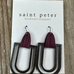 Dark Wood Drop Earrings w/ Purple Leather Jewelry - Earrings St. Peter Hardware