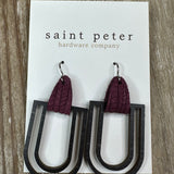 Dark Wood Drop Earrings w/ Purple Leather Jewelry - Earrings St. Peter Hardware