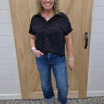 Black Button Front Short Sleeve Tops - Button Ups STACCATO
