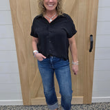 Black Button Front Short Sleeve Tops - Button Ups STACCATO